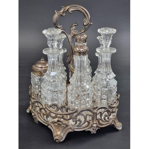 39 - A Victorian silver mounted cruet stand, by Henry Wilkinson & Co, Sheffield 1845, 28cm high.... 