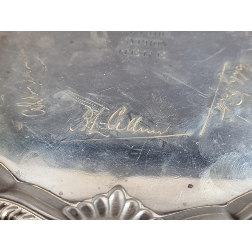 41 - A silver piecrust salver, by Hawksworth, Eyre & Co Ltd, London 1917, inscribed 'to Major F M Swi... 