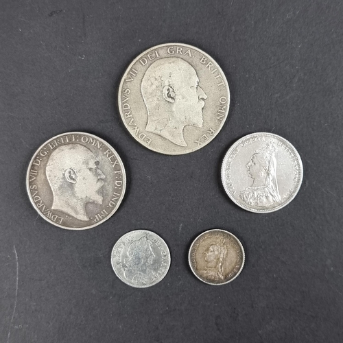 442 - Coins: a Victoria 1887 silver shilling, EF; together with a Charles II 1670 silver threepence and th... 