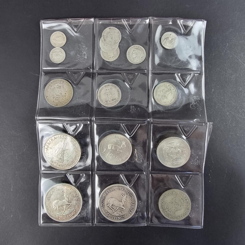 449 - Coins: South Africa, two silver five shilling coins 1948 and 1949; together with fourteen silver and... 