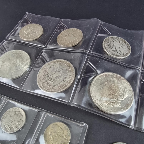 452 - Coins: three US silver dollars; 1881 mintmark S, 1921 and 1923; together with thirteen other US coin... 