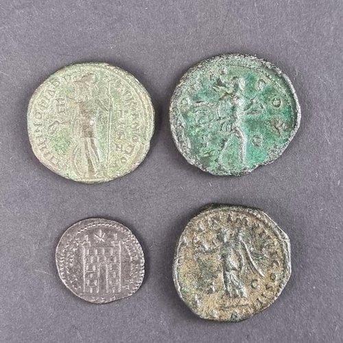 463 - Coins: four Roman coins, to include a Gordian III AD 238-244 follis; and a Antoninus Pius AD 138-161... 