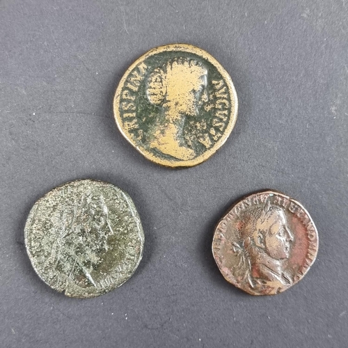 467 - Coins: three Roman coins, comprising: a Crispina AD 177 AE sestertius; a Severus Alexander AD 222-23... 