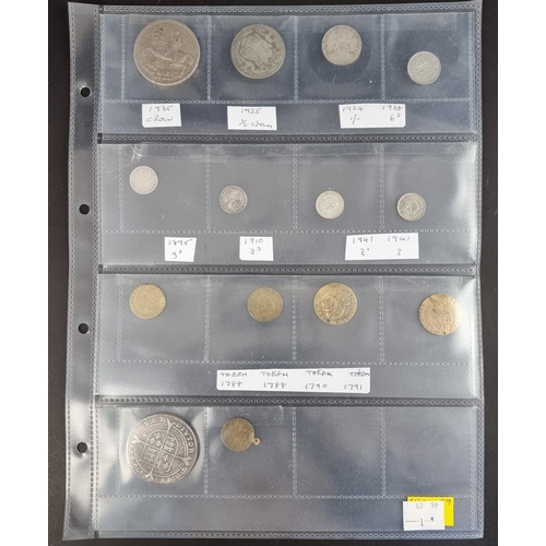 469 - Coins: a group of coins, to include British silver coinage and trading tokens.