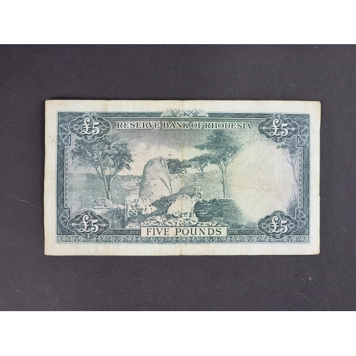 489 - Banknotes: Rhodesia, an Elizabeth II 1964 five pound note, prefix F3.