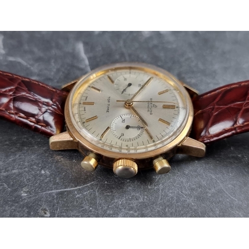 500 - A 1960s Breitling 'Top Time' chronograph gold plated manual wind wristwatch, 36mm, Ref. 2000, on lat... 