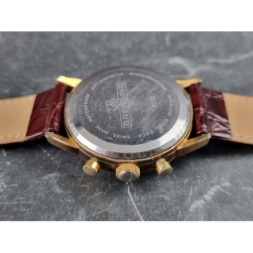 500 - A 1960s Breitling 'Top Time' chronograph gold plated manual wind wristwatch, 36mm, Ref. 2000, on lat... 