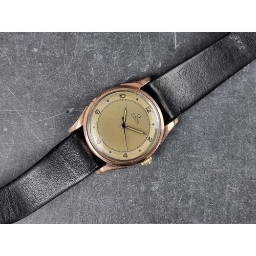 509 - A 1947 Omega 'Bumper' stainless steel automatic 'field' wristwatch, having yellow metal capped bezel... 