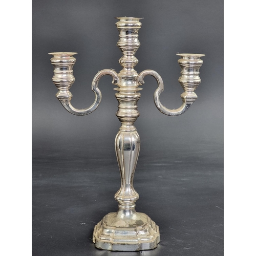 51 - A German white metal three light candelabrum, stamped '925S', 27.5cm high.