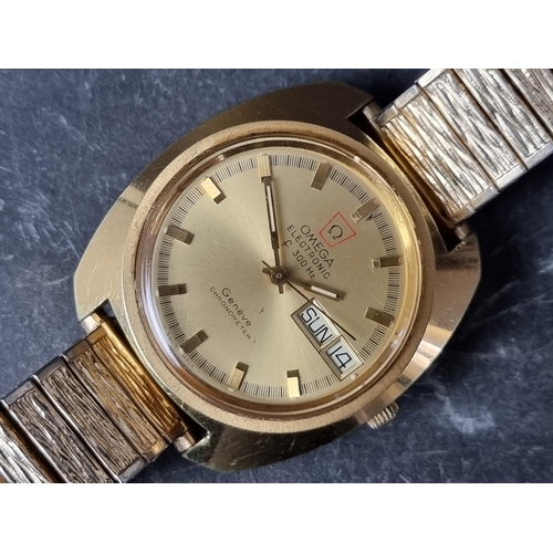 510 - A circa 1973 Omega 'Electronic f300hz' gold plated chronometer wristwatch, 38mm, Bulova Tuning Fork ... 