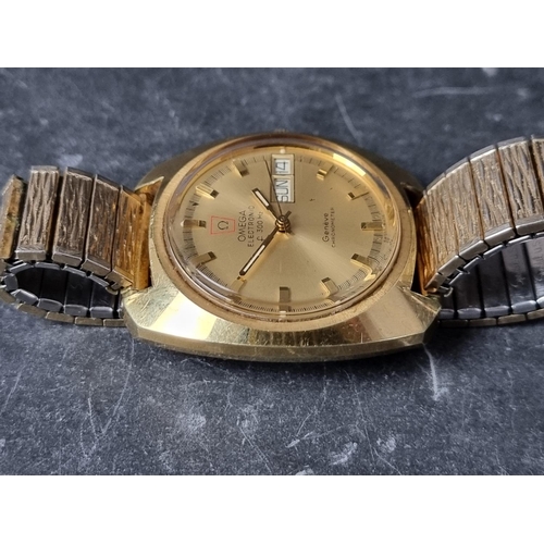 510 - A circa 1973 Omega 'Electronic f300hz' gold plated chronometer wristwatch, 38mm, Bulova Tuning Fork ... 