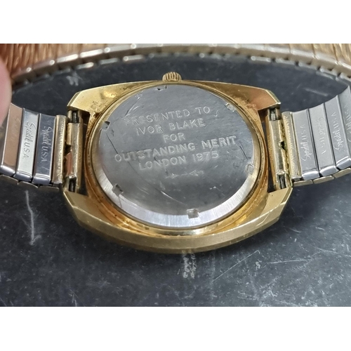 510 - A circa 1973 Omega 'Electronic f300hz' gold plated chronometer wristwatch, 38mm, Bulova Tuning Fork ... 