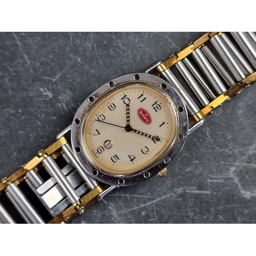 514 - A rare late 1980s Bugatti 'Driver' stainless steel and gold plated quartz wristwatch, with date-wind... 