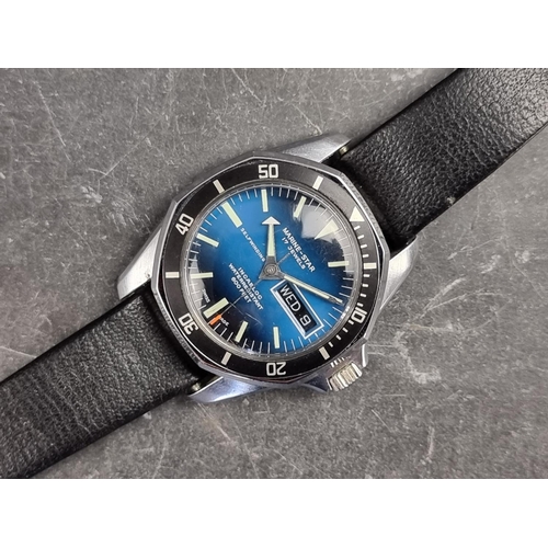 516 - A 1970s Sicura 'Marine Star' stainless steel automatic wristwatch, 39mm, Cal. 1239 21, on vintage bl... 