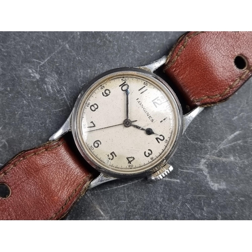 522 - A 1942 Air Ministry issue Longines stainless steel manual wind wristwatch, 32mm, Ref. 6B/159, the co... 