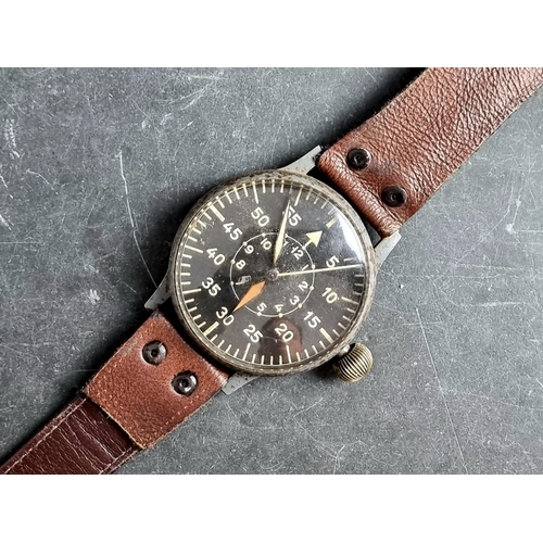 525 - A circa 1943 German WWII Laco 'Baumaster B' steel manual wind Luftwaffe observation watch, 55mm, Con... 