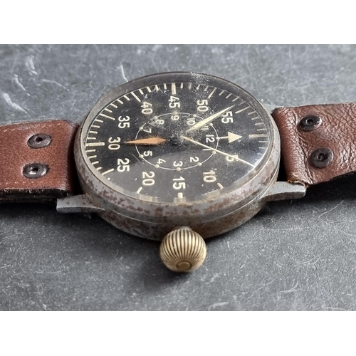 525 - A circa 1943 German WWII Laco 'Baumaster B' steel manual wind Luftwaffe observation watch, 55mm, Con... 