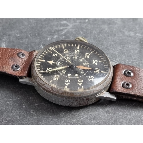 525 - A circa 1943 German WWII Laco 'Baumaster B' steel manual wind Luftwaffe observation watch, 55mm, Con... 