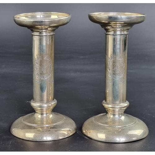 54 - A pair of American white metal candlesticks, by S Kirk & Son, stamped 925/1000, 13.5cm high, wei... 