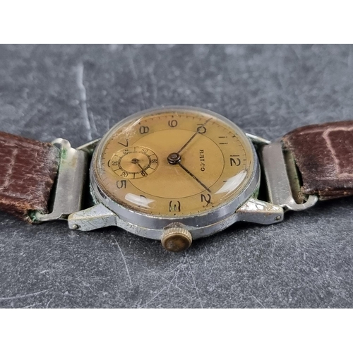 545 - An early 1940s Ralco stainless steel manual wind wristwatch, 28mm, on contemporary leather strap, wi... 