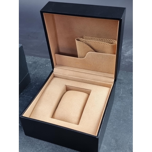 564 - A Bulgari black leather watch case and outer box, to include watch cushion and pouch.... 