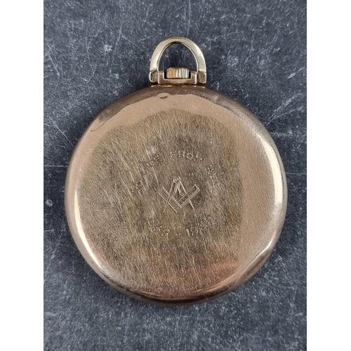 576 - A Rolex 9ct gold stem wind open faced pocket watch, import mark Glasgow 1937, serial no. 100836... 