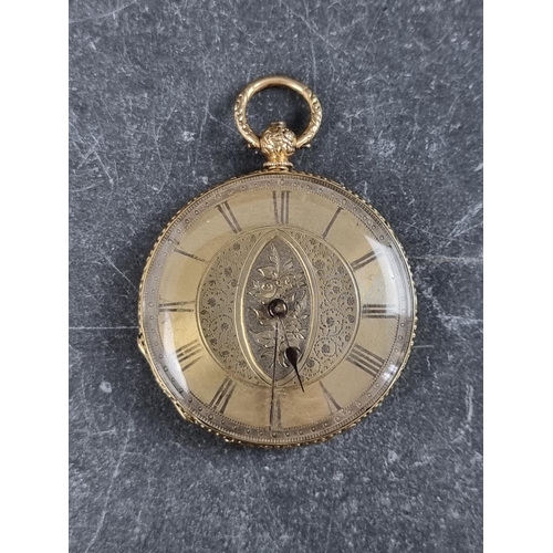 577 - A 19th century continental yellow metal open face key wind fob watch, stamped 18k, 36mm... 