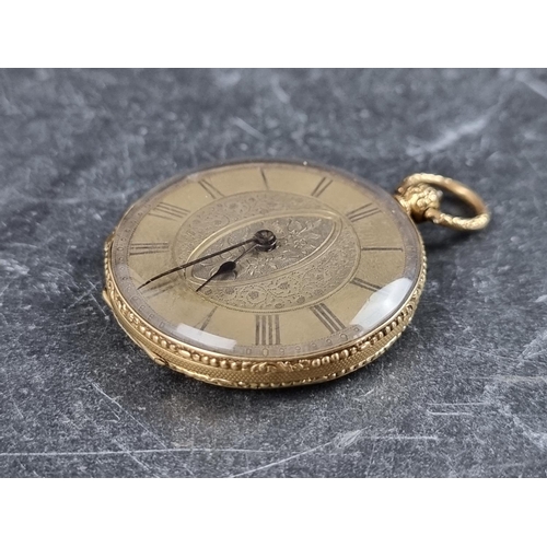 577 - A 19th century continental yellow metal open face key wind fob watch, stamped 18k, 36mm... 