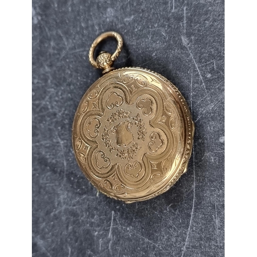 577 - A 19th century continental yellow metal open face key wind fob watch, stamped 18k, 36mm... 