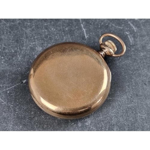 578 - A 9ct gold open face stem wind pocket watch, the dial signed 'Prestons Ltd, Waltham USA', 50mm, the ... 