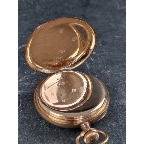 578 - A 9ct gold open face stem wind pocket watch, the dial signed 'Prestons Ltd, Waltham USA', 50mm, the ... 