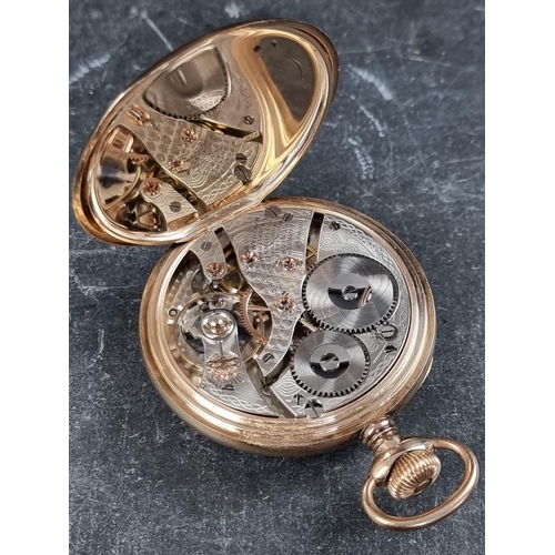 578 - A 9ct gold open face stem wind pocket watch, the dial signed 'Prestons Ltd, Waltham USA', 50mm, the ... 