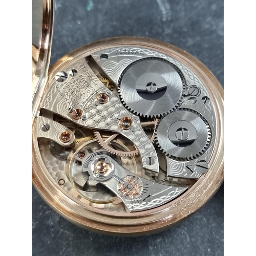 578 - A 9ct gold open face stem wind pocket watch, the dial signed 'Prestons Ltd, Waltham USA', 50mm, the ... 