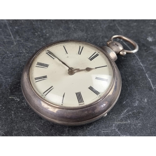 581 - A Victorian silver open face pair cased key wind fusee pocket watch, unsigned, No.2413, the 49mm mm ... 