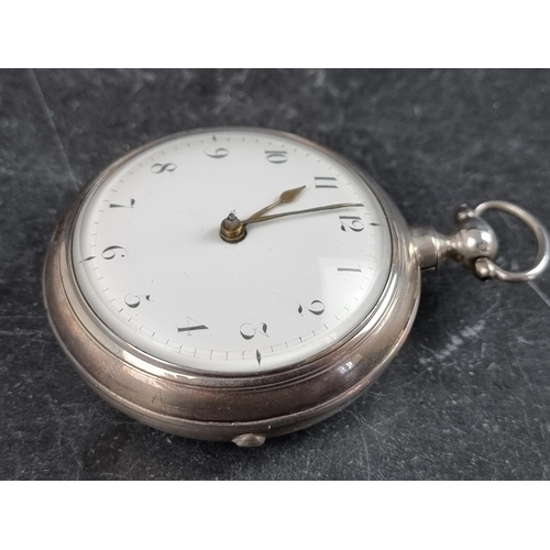 583 - A George III silver open face pair cased verge key wind pocket watch, by John Crosswell, London , th... 