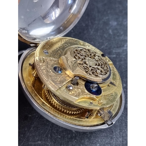 583 - A George III silver open face pair cased verge key wind pocket watch, by John Crosswell, London , th... 