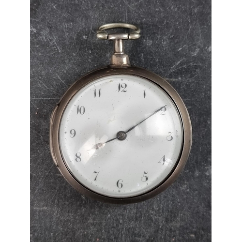 584 - A George III silver open face pair case fusee key wind pocket watch, by William Clarke, Morpeth, No,... 