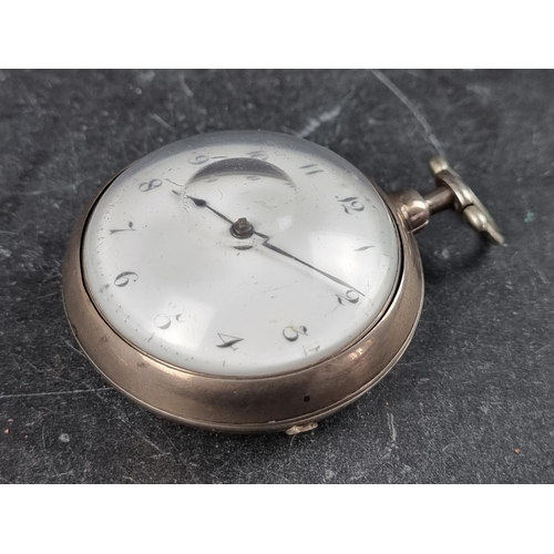 584 - A George III silver open face pair case fusee key wind pocket watch, by William Clarke, Morpeth, No,... 