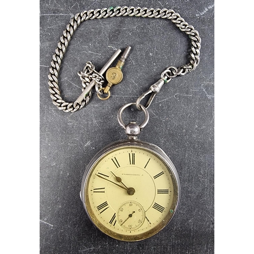 586 - A late 19th century American silver open face key wind pocket watch, by Farringdon J, Waltham Massac... 