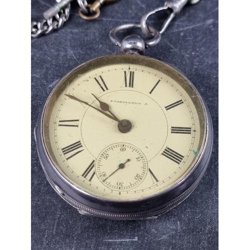 586 - A late 19th century American silver open face key wind pocket watch, by Farringdon J, Waltham Massac... 