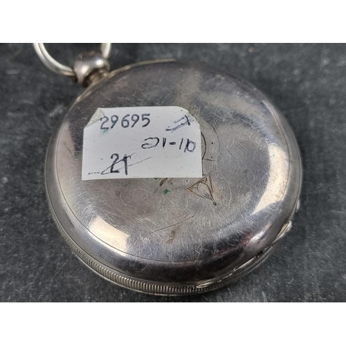 586 - A late 19th century American silver open face key wind pocket watch, by Farringdon J, Waltham Massac... 