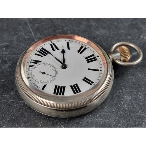 588 - A circa 1940 Admiralty Pat.300 nickel plated stem wind open face pocket watch, Serial No.33409, 53mm... 