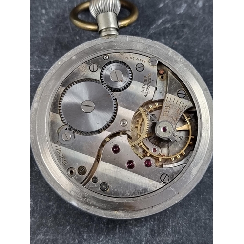 590 - A WWII military GSTP stem wind open face pocket watch, unsigned, engraved to back with broad arrow, ... 