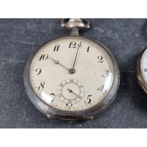 593 - A Swiss white metal stem wind open face pocket watch, stamped .875, 49mm, the dustcover inscribed H ... 