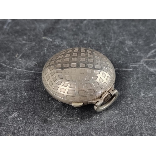 594 - A vintage Swiss nickel plated stem wind hunter cased pocket watch, of stylised golf ball form, 37mm.... 