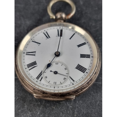 595 - A Swiss silver plated stem wind hunter pocket watch, by Roskopf, 38mm; together with a .935 key wind... 