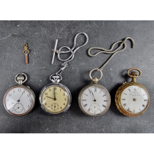 598 - A vintage Smiths chrome plated stem wind open face pocket watch, 51mm; together with three other ope... 