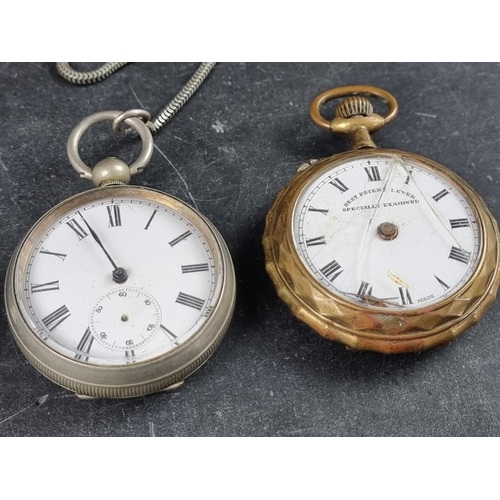 598 - A vintage Smiths chrome plated stem wind open face pocket watch, 51mm; together with three other ope... 