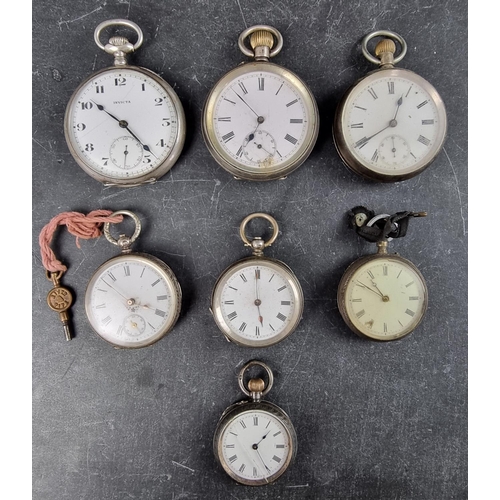 599 - Seven various continental white metal open face pocket watches.