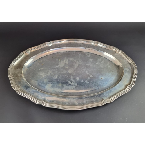 60 - A large German white metal serving dish, stamped '800', 55cm wide.